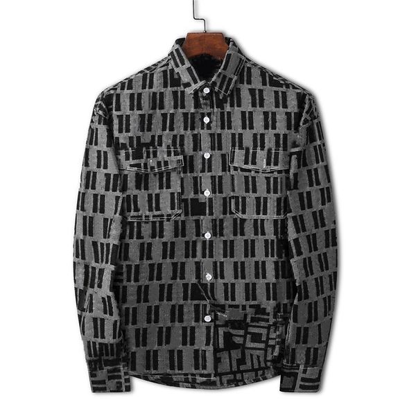 

men's denim designer printed letters fashion long dress shirts business premium casual denim shirts hip hop streetwear, White;black