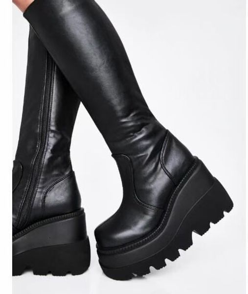 

boots ladies high platform fashion zip heels boot wedges shoes woman casual plus size 3543 230826, Black