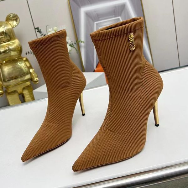 

designer high heels aquazzura stiletto heel ankle boots elastic fabric pointed toes fashion boots motorcycle boots 10cm designer shoes facto, Black