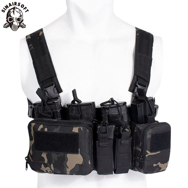

men's vests cs match wargame tcm chest rig airsoft tactical vest military gear pack magazine pouch holster molle system waist men nylon, Black;white
