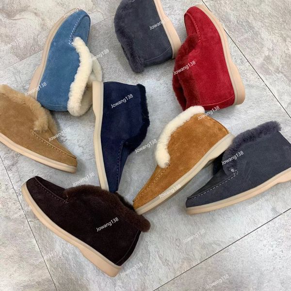 

open walk boots designer women autumn winter suede leather walk boots wool short boot luxury one step plush shoes outdoors flat bottom lazy, Black