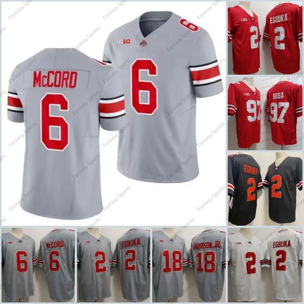 

ohio state buckeyes 18 marvin harrison jr gray football jerseys 6 kyle mccord emeka egbuka joey bosa stitched mens shirts red white gray, Black;red