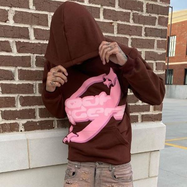 

mens hoodies sweatshirts gothic sweater women harajuku letter star print hoodie y2k brown pullover autumn winter long sleeve korean fashion, Black