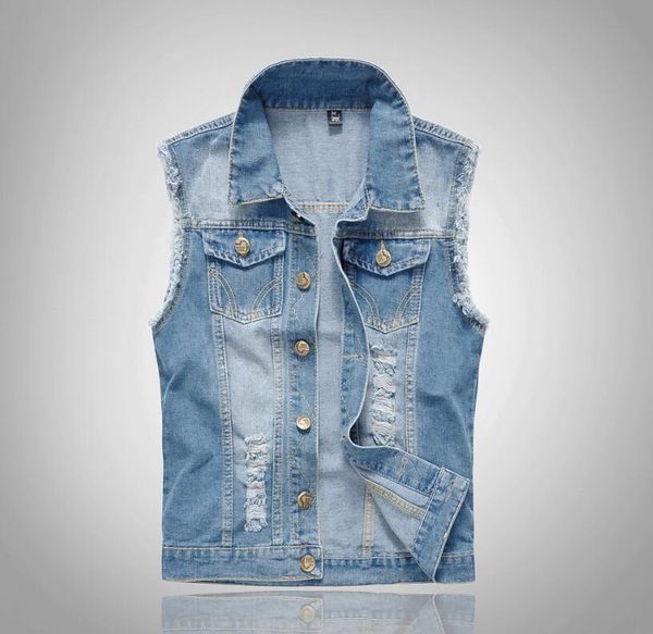 

fashion men's vests slim style hole outerwear mens denim coats jacket casual mens black blue sleeveless vest cn2kl207, Black;white
