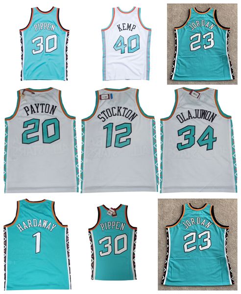 

hakeem olajuwon john stockton 1996 all star basketball jersey 23 michael jor dan penny hardaway scottie pippen shawn kemp gary payton green, Black