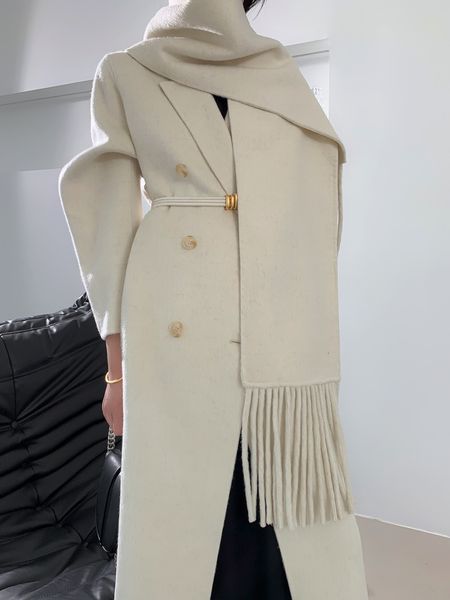 

women's wool blends piaoin atmosphere with divine tassel scarf design double sided cashmere coat woolen coat women's high grade fe, Black