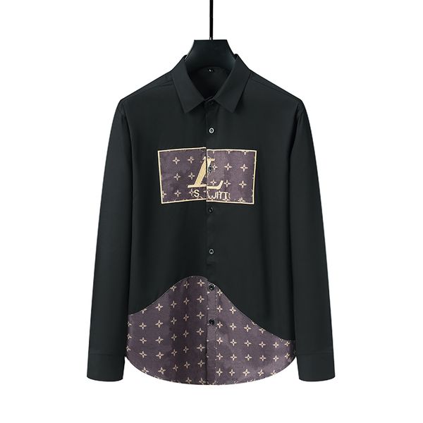 

designer men's denim shirts printed letters long dress shirts classic business casual hip hop streetwear, White;black