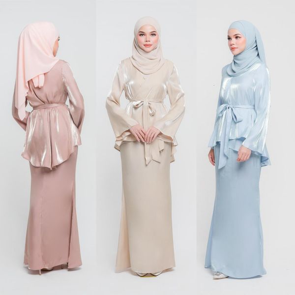 

two piece dress 2 pcs set open abaya ramadan eid kimono dubai turkey islam kaftan muslim belt clothes abayas for women robe femme caftan 230, White