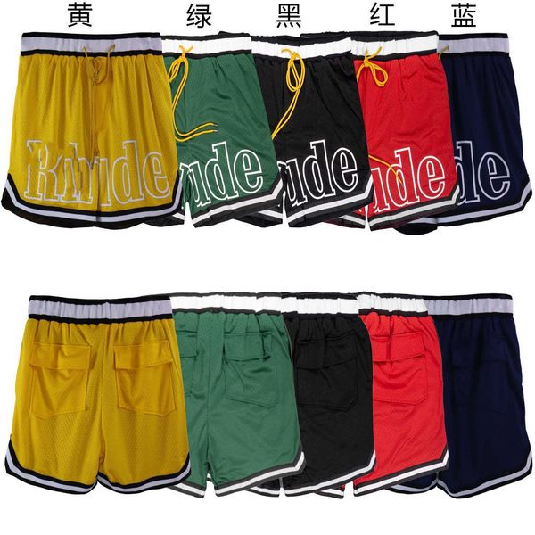 

correct rhude summer high street breathable mesh hip-hop shorts, White;black