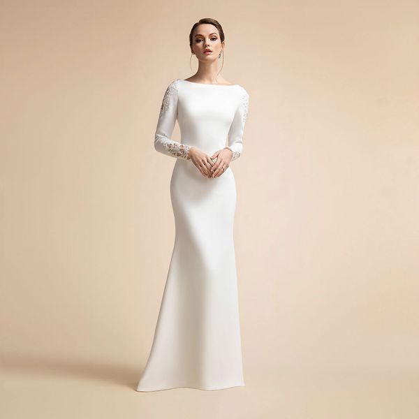 

urban dresses elegant white mermaid wedding dresses bride scoop beach civil bridal gown for woman sweep train applique vestido de novia 2308, White;black