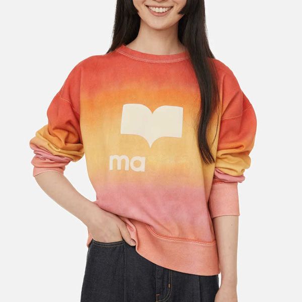 

23aw isabel marant women desginer cotton sweatshirt fashion swearter new academy french letter fleece gradual change crew neck classic top, White