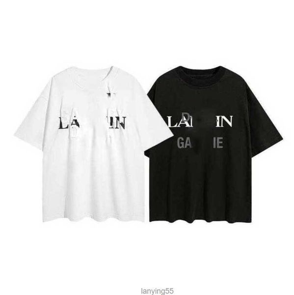 

2023 designer lanvins t shirt branded high street loose short sleeve couple t-shirt for men and women couple cotton base tee, White;black