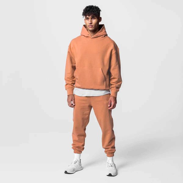 

23new loose american sports fitness set men's fashion casual hooded sweater pants two piece cotton settracksuit, Gray