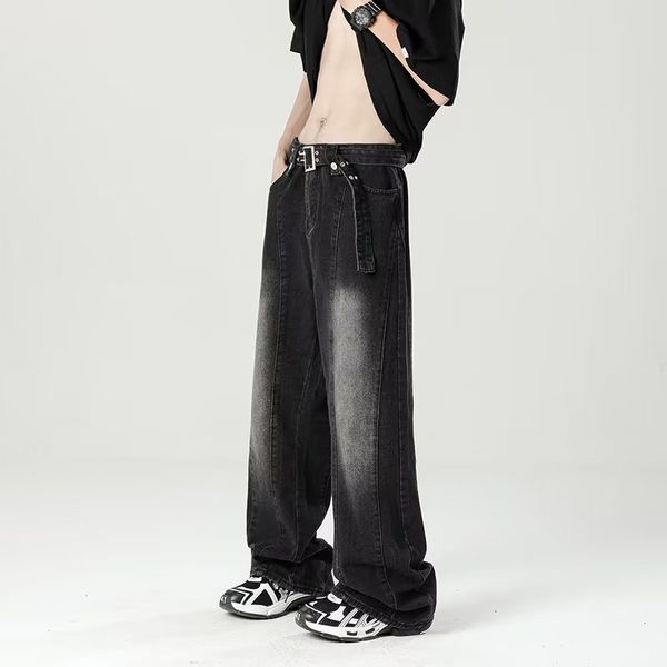 

men's jeans hip hop distressed jeans pants men denim trousers male oversize loose japanese streetwear fashion casual baggy straight jea, Blue