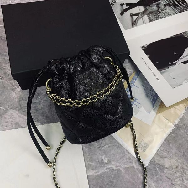

luxury diamond checkered handbag fashion girls lace-up metal chain bucket bags lady style kids messenger mini bag s0449, Black