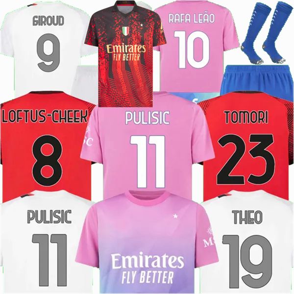 

player fans 2023 2024 ac milans soccer jerseys pulisic okafor musah chukwueze loftus-cheek rafa leao tomori giroud theo reijnders 23 24 foot, Black;yellow