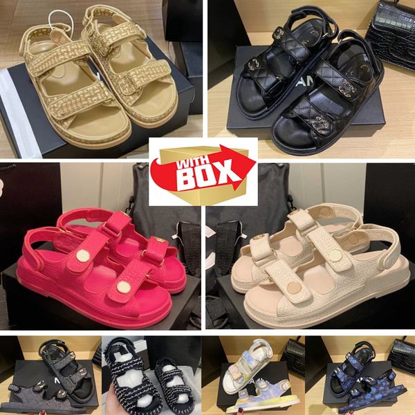 

fashion lady slippers womens flats thick bottom heel ladies leather designer slipper flip flops quilted woman beach slides with box bath san, Black