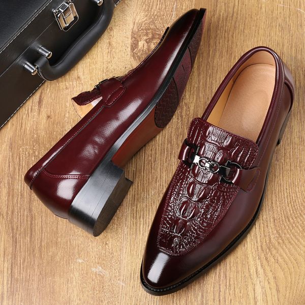 

dress shoes luxury men leather fashion wedding party designer business flats large size rty6 230826, Black