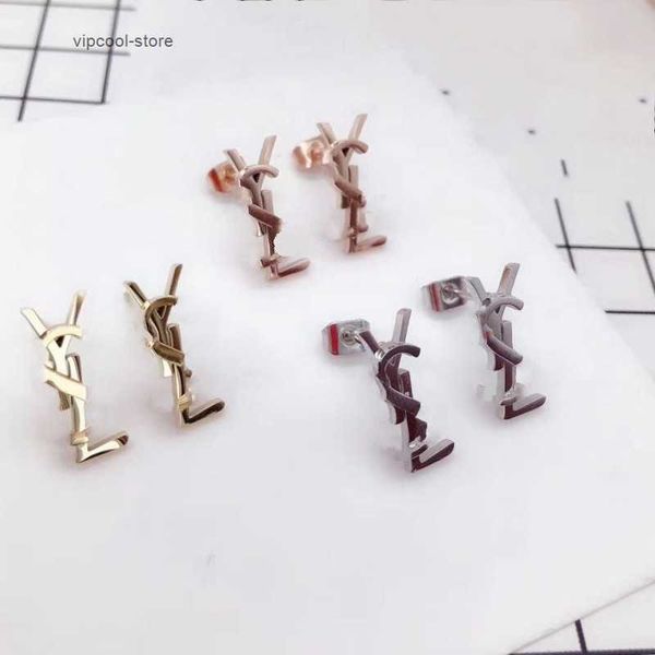 

luxury designer branded y tiny stud 316l stainless steel 18k gold rose silver women letter engrave earrings girls wedding jewelry wholesale, Golden;silver
