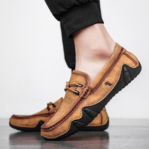 

dress shoes 2024 leather casual sneakers for men summer loafers driving comfort slip on moccasins brand luxury 230826, Black