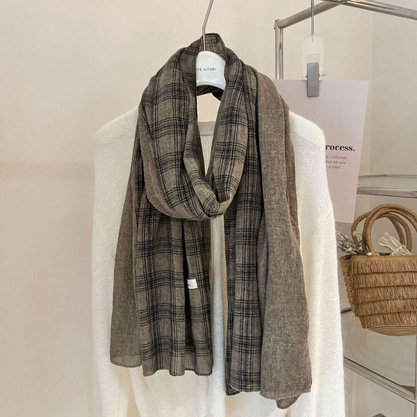 

british style scarf for women in spring and autumn all kinds of linen plaid large thin long shawl winter, Blue;gray