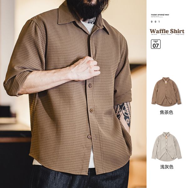 

men's dress shirts maden vintage wrinkleresistant waffle solid color loose fit long sleeve button down shirt going out camp 230826, White;black