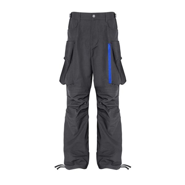 

men's pants far archive american nylon pocket cargo pants men's spring and summer blue zipper loose vibe fashion pants, Black