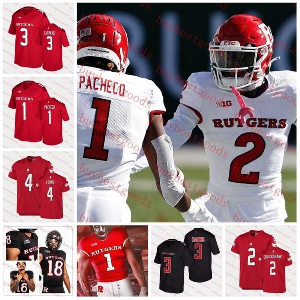 

custom ncaa rutgers scarlet knights football jersey noah vedral bo melton aaron young isaih pacheco olakunle fatukasi aron cruickshank moham, Black;red