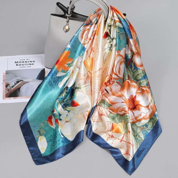 

small scarf womens big spring and autumn winter matching middle aged mother square 90 90 thin, Blue;gray