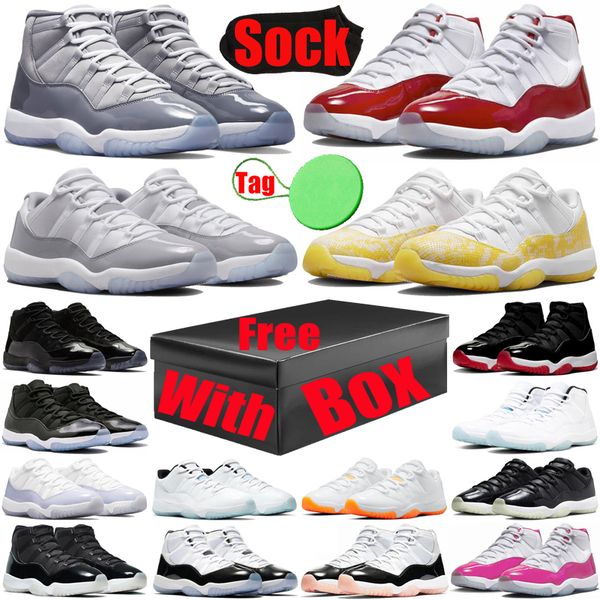 

with box jumpman 11 11s basketball shoes for men women cement cool grey cherry yellow snakeskin legend gamma blue mens womens trainers sneak