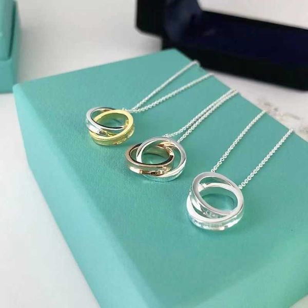 

designer necklace t family 925 platinum rose gold circle double ring classic pendant collar chain tiffaniess, Silver