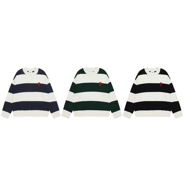 

designer sweater little heart embroidery sweater striped round neck pullover sweater letter a men's and women's needle fashion loo, White;black