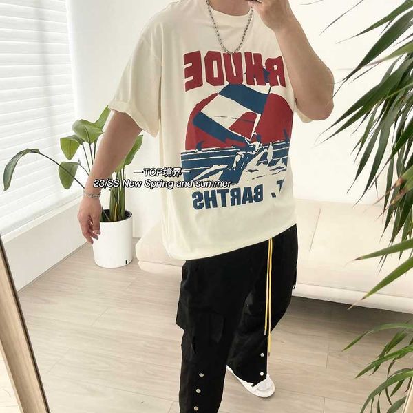 

men's t-shirts llit rhude summer sailing foam print small fashion brand high street american loose cotton short sleeve t-shirt summer, White;black