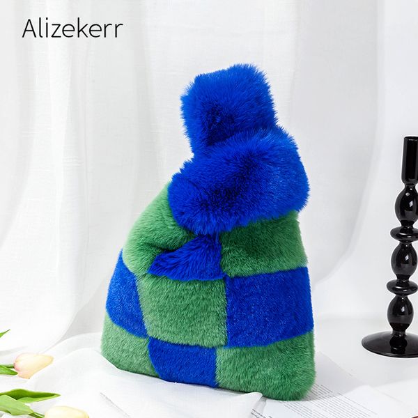 

evening bags fashion soft plaid faux fur bag winter korean elegant retro patchwork plush purses female handbag casual 230826
