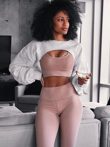 

women's hoodies sweatshirts women fashion sweatshirts cropped solid color long sleeve loose pullover casual autumn sweatshirt female, Black