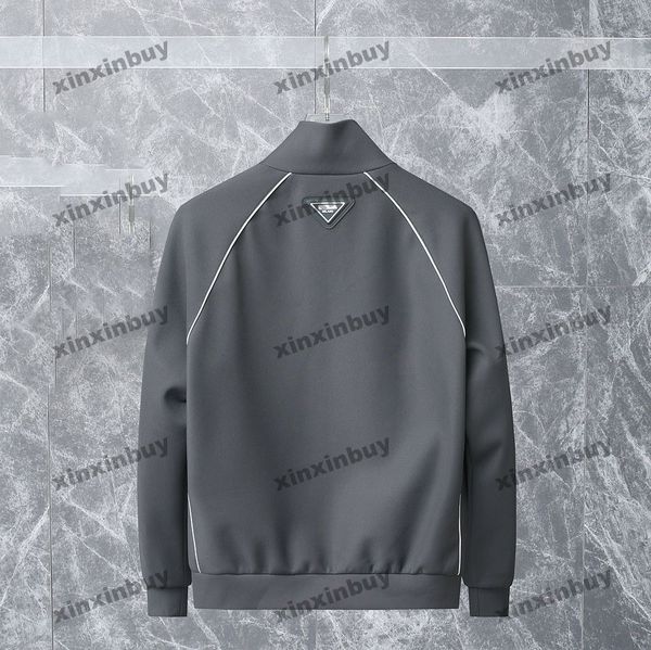 

xinxinbuy men designer coat jacket triangle label back fabric long sleeve women gray black red s-2xl, Black;brown