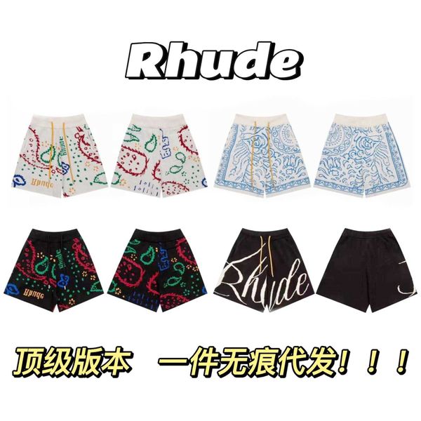 

rhude american high street cashew flower colorful knitted jacquard drawstring woolen shorts casual style, White;black