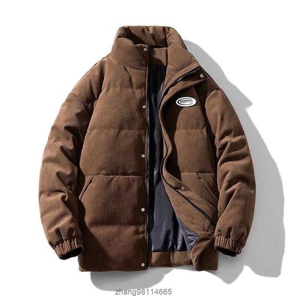 

men's down parkas winter warm men jacket solid ins coat for five color fashion streetwear retro corduroy puffer y2k oversize 221207, Black