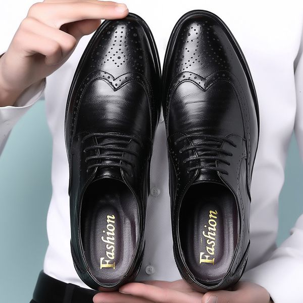 

dress shoes handcrafted mens oxford genuine calfskin leather brogue classic business formal man 230826, Black
