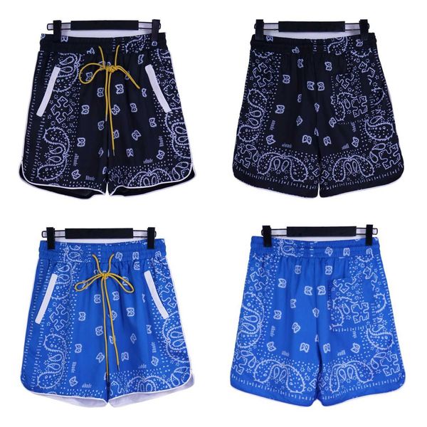 

high version rhude high street casual cashew flower print loose drawstring shorts trend, White;black