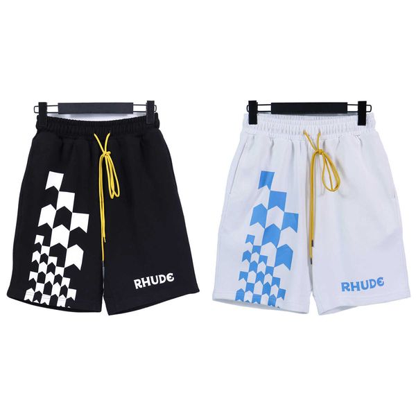 

rhude 23ss spring/summer checkerboard letter printing loose casual drawstring men's shorts, White;black