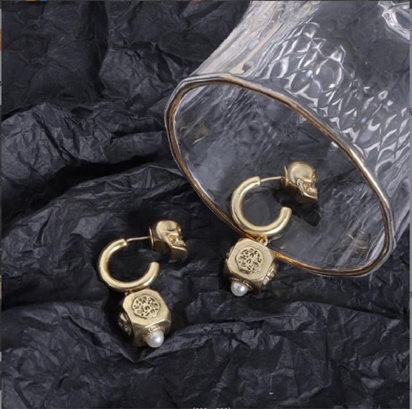 

dangle & chandelier new skull head vintage earrings made of brass material square accessories, versatile european and american earrings, Silver