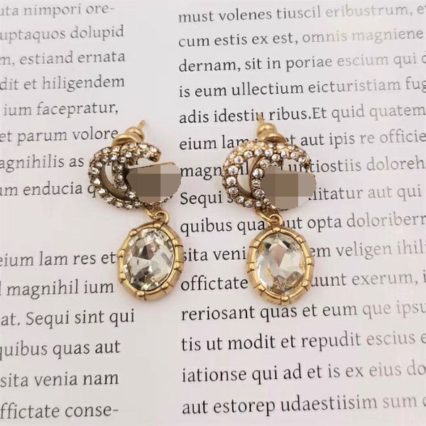

women 18k gold stud plated luxury brand designers letters geometric famous ladies round crystal rhinestone pearl earring wedding party jewer, Golden;silver