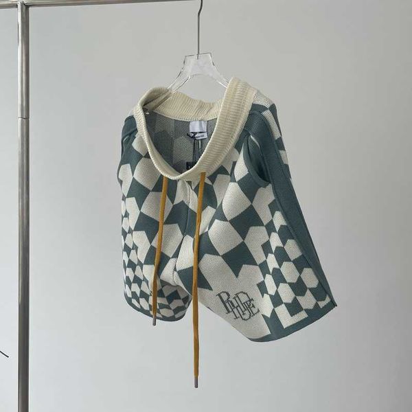 

men's shorts llit rhude checkerboard knitted high street american fashion brand popular white men's loose drawstring 5/4 shorts, White;black