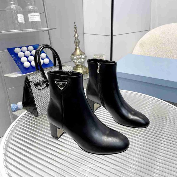

luxury designer boots women ankle booties winter leather prad boot martin platform letter fdhd, Black