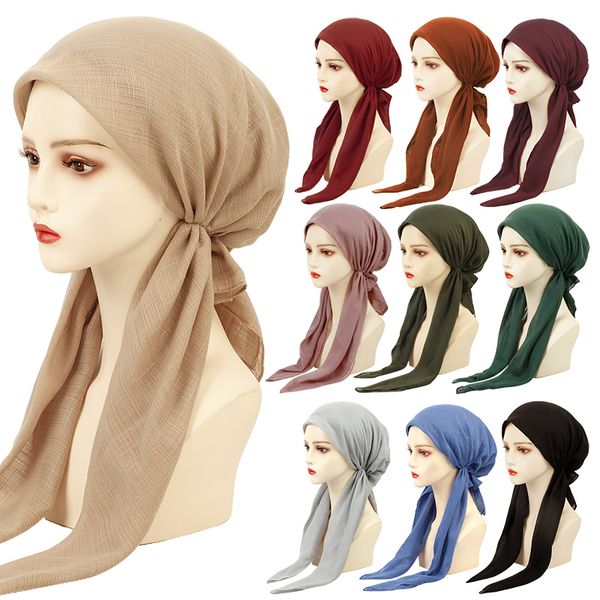 

beanie/skull caps geebro women stylish pre-tied turban chemo cap muslim hijab inner cap beanies bonnet long tail headscarf hat headwrap caps, Blue;gray