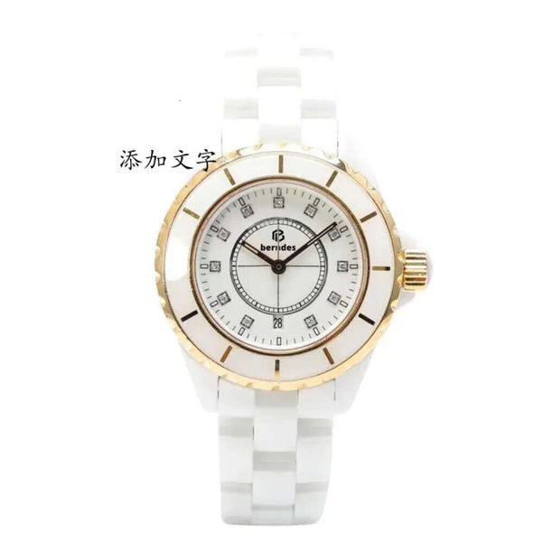 

ladies fashion elegant watch famous designer to create white and black ceramic manufacturing diamond inlaid glow-in-the-dark function, Slivery;golden