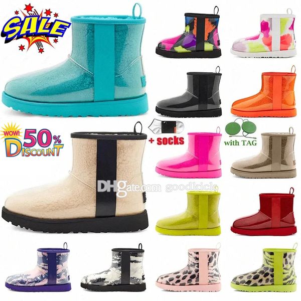 

australia classic clear mini boots fashion classic transparent jelly mini plus velvet short snow boots women's black milk white big log