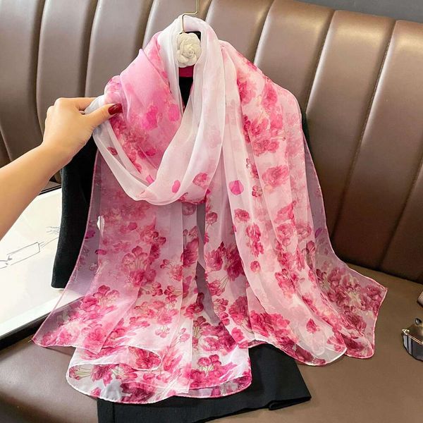 

summer style flower sunblock beach scarf womens long thin shawl gauze, Blue;gray