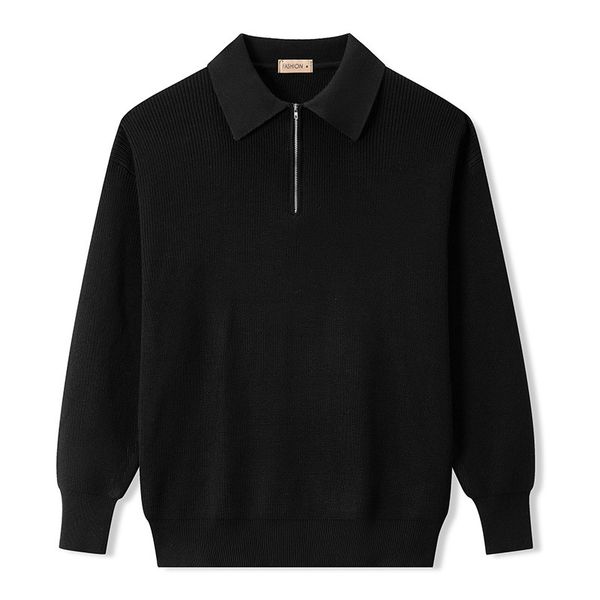 

men's sweaters 2023 autumn polo collar long sleeve sweater fashion polo pullover knit simple black 230826, White;black